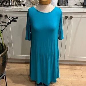 NEW Sympli Turquoise bamboo blend fabric Knee-Length Trapeze Dress